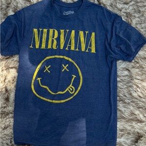 Six Fifty One Blue Yellow Happy Face Logo Nirvana Shirt Women’s Size M Medium